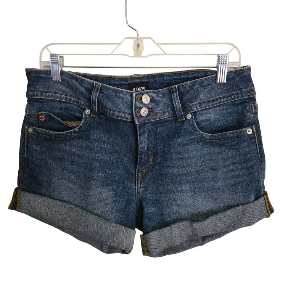 Hudson Ruby Denim Mid Rise Shorts Rolled Chic Logo Size 29